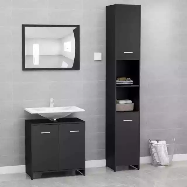 Ensemble de meubles de salle de bain 3 pcs Noir AgglomÃ©rÃ©