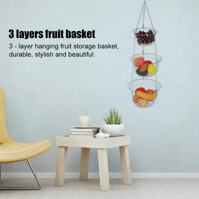 3-Tier Flower Basket Iron Wire Hanging Kitchen Gemüse Obst Organizer Basket 2