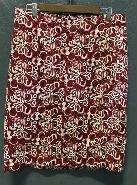 Talbots Skirt Women’s 12 Crochet Lace Pencil White Red