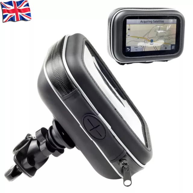 Motorcycle Bike Handlebar Mount Holder With Waterproof Case For 5'' GPS Sat NAV