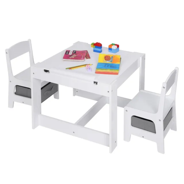 Kindersitzgruppe Kindertisch mit 2 Stühle Kinderzimmertisch Box Tafel gs004