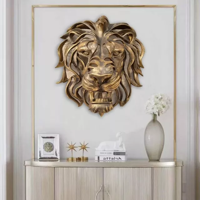 Home Garden Lion Head Sculpture Wall Decor Wall Mounted Art Lion Head Wall Art