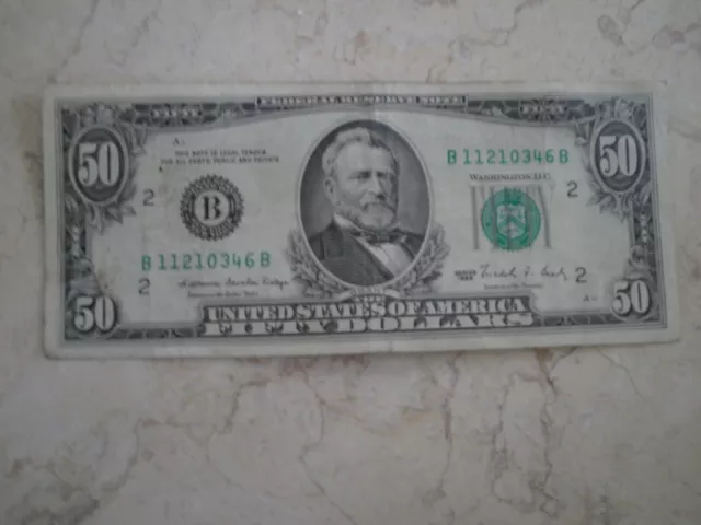 1988 $50 Fifty Dollar Bill Federal Reserve Note Vintage Currency US