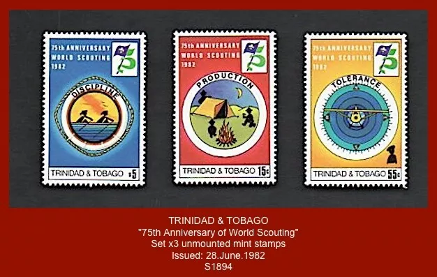 TRINIDAD & TOBAGO  1982 - "75th Anniv. World Scouting" - 3 unmounted mint stamps