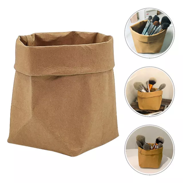 Brown Paper Storage Basket Desk Pencil Holders Kraft Bag Cosmetic