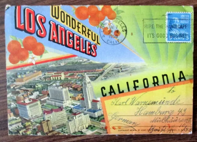 LOS ANGELES beautiful postcard LEPORELLO 1950 Germany FANTASTIC view 18 pictures
