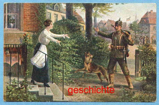 AK - Feldpost - Home Warrior - Soldier - Woman - Dog - around 1917 AK - Feldpost - Home Warrior - Soldier - Woman - Dog - around 1917