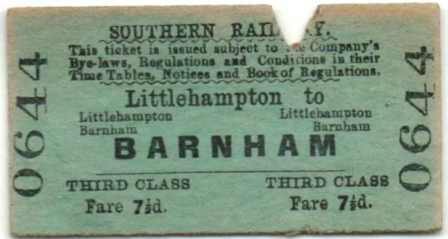 Southern Railway Ticket Littlehampton to Barnham