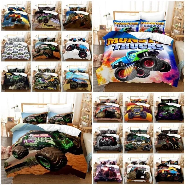 Boys Monster Jam Trucks Bedding Single Double Quilt Duvet Cover Set Kids Gift