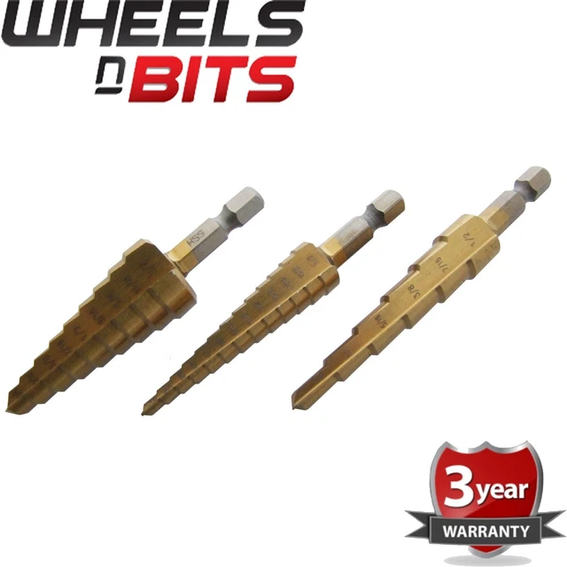 3pc Large Cone High Speed Steel Step Hole Cutting Drill Bit Set Cutter + Case
