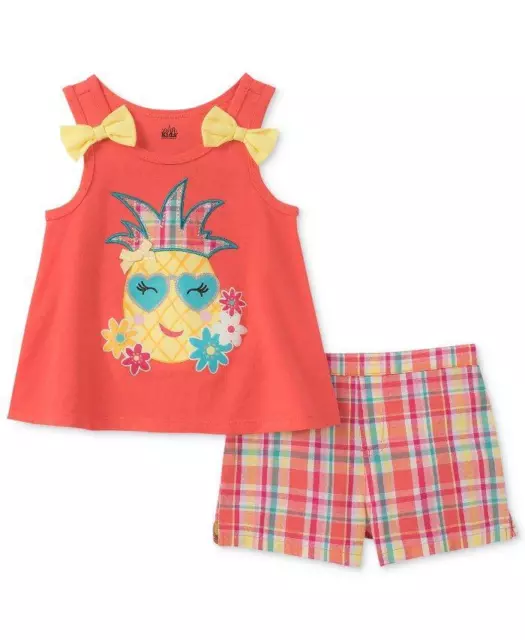 KIDS HEADQUARTERS Little Girl's 6X Pineapple Tank Top & Plaid Short Set NWT