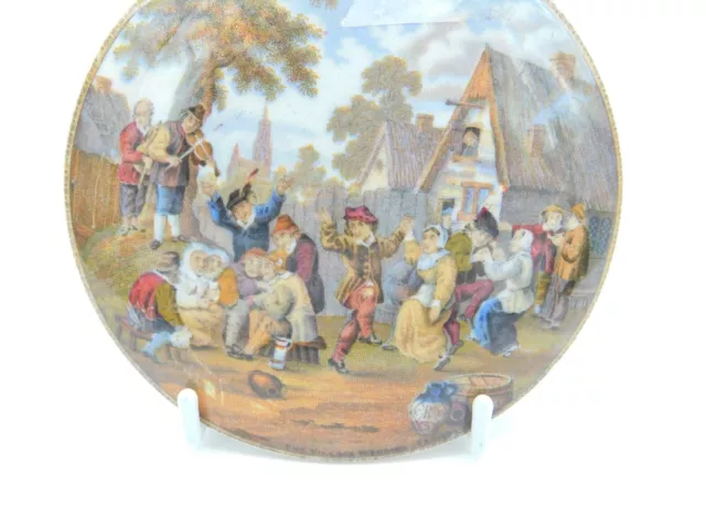 Victorian Glazed Ceramic Pot Lid with Drunken Dancing Scene Antique c1880 2