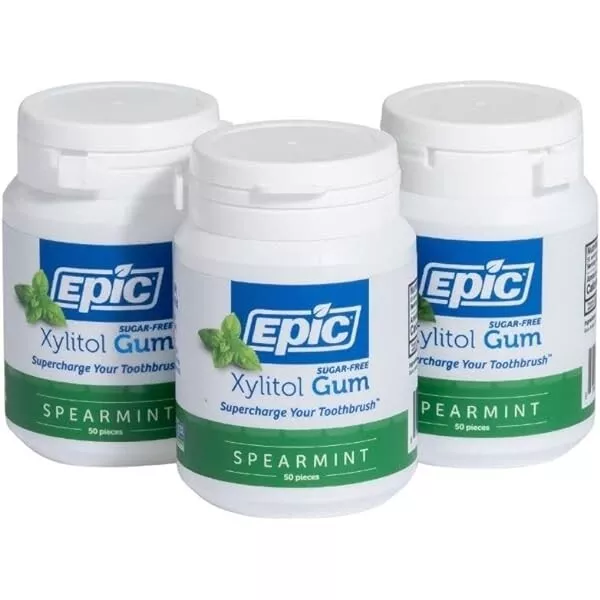 3 x Epic Xylitol Gum Spearmint 50 Pieces Sugar-Free Dental Care Chewing Gum