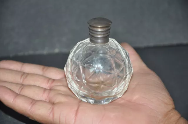 Vintage Unique Shape Round Glass Perfume Bottle, Collectible