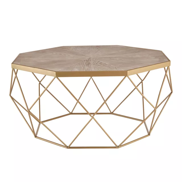 Round Coffee Table with Metal Leg Rustic Cocktail Tea Table for Living Room Gold