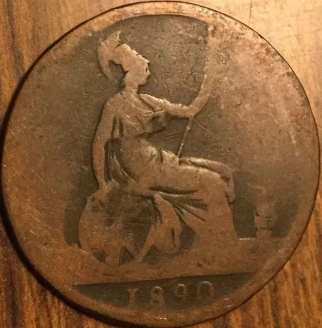 1890 Uk Gb Great Britain One Penny Coin