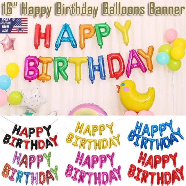 16" Happy Birthday Balloons Banner Bunting Letter Foil Balloon Party Decorations