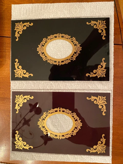 Set of Six Vintage Black/Purple Replacement Glass Panels for Mantle/Banjo Clock