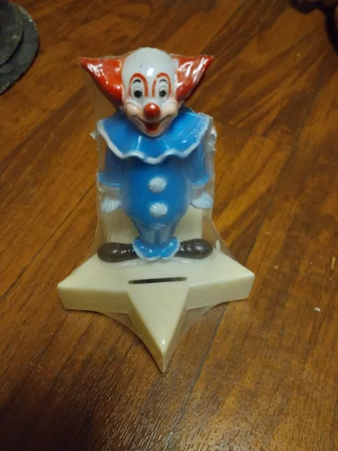 Vintage BOZO THE CLOWN 6" Plastic Coin Bank Star New Sealed Made In Hong Kong