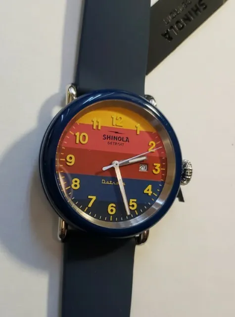 Shinola Detrola Hancho Reloj Con 43mm Multicolor Cara & Marino Silicona Banda