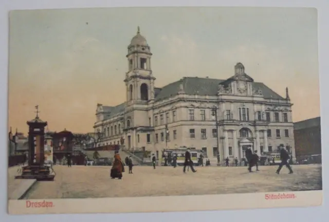alte AK, Dresden, Ständehaus, Paul Wallot, Strassenbahnen, 1915
