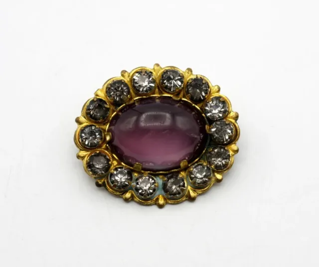 Brooch Pin Lollipop Pink Purple White Rhinestones Vintage Jewelry 1970s USSR
