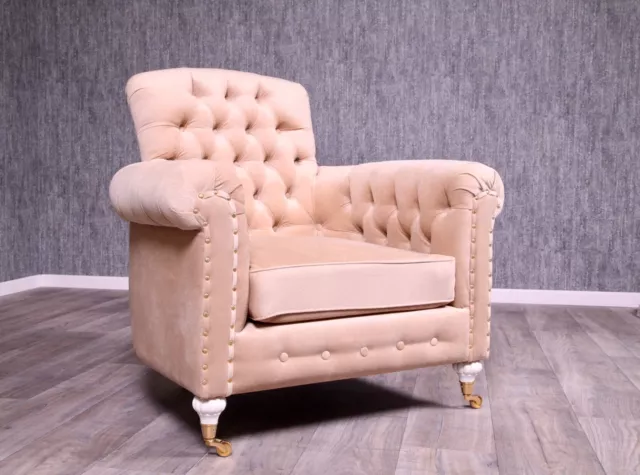 Barock Sessel Chesterfield Antik Massiv cremebeige Stilmöbel Königsstuhl Vintage