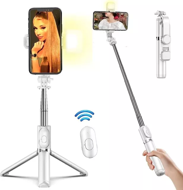 Selfie Stick Bluetooth Tripod Stand Phone Holder Remote With Selfie Flash Light