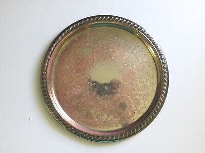Round Silverplate Serving Tray Vintage Silver on Copper stamp 8.5" Plate