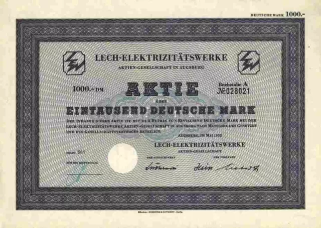 LECH Elektrizitätswerke AG LEW 1952 Augsburg Iller Lahmayer Schwaben RWE 1000 DM