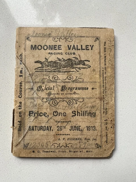 Victoria Racing Club 1913 Melbourne Official Programme Rare Moonee Valley Victoria Racing Club 1913 Melbourne Official Programme Rare Moonee Valley