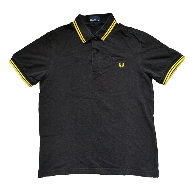 FRED PERRY PIQUE Polo Shirt with Yellow Contrast Stitching Black Small 24.99 PicClick UK