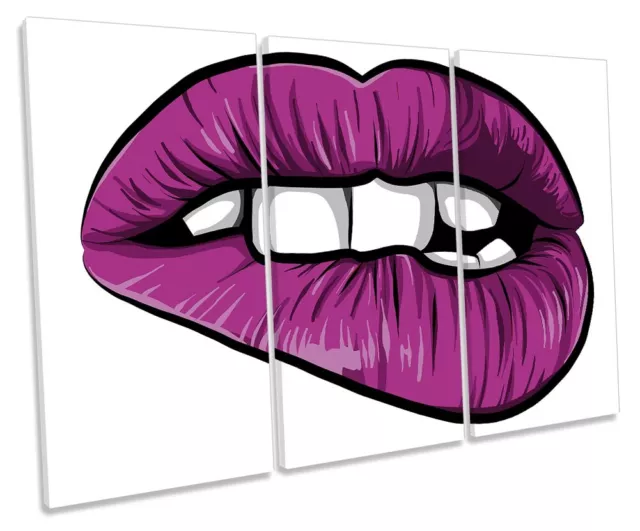 Sexy Lips Bite Fashion Print TREBLE CANVAS WALL ART Picture Pink