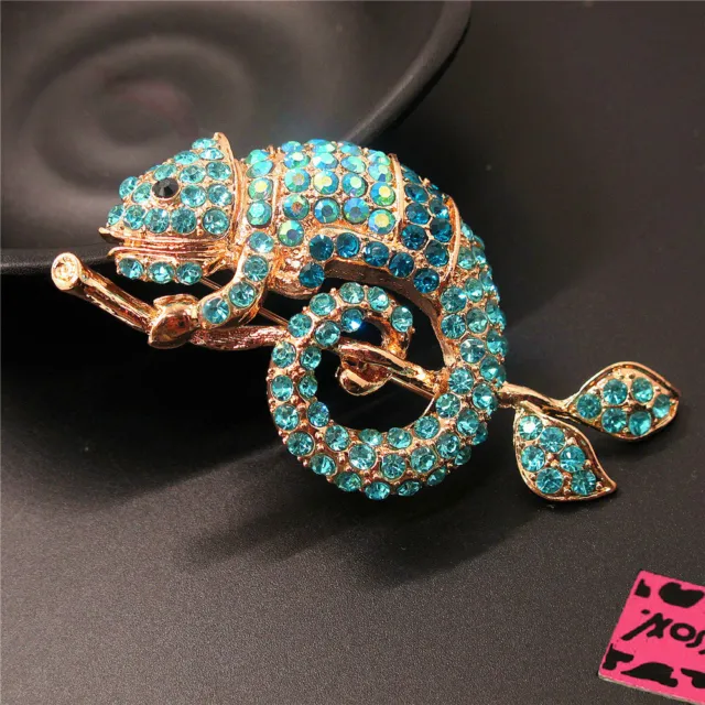 Blue Rhinestone Bling Branch Gecko Crystal Fashion Women Charm Brooch Pin Gifts