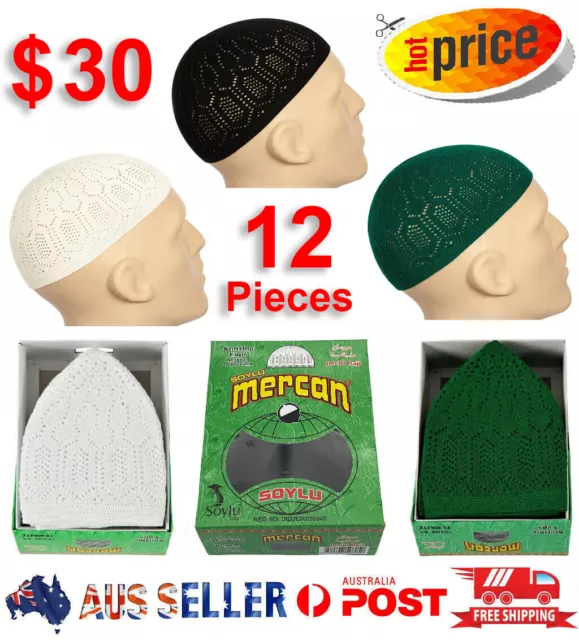 12 x PCS Men Skull Cap Muslim Islamic Prayer Hat Knitted  Model Mercan Wear