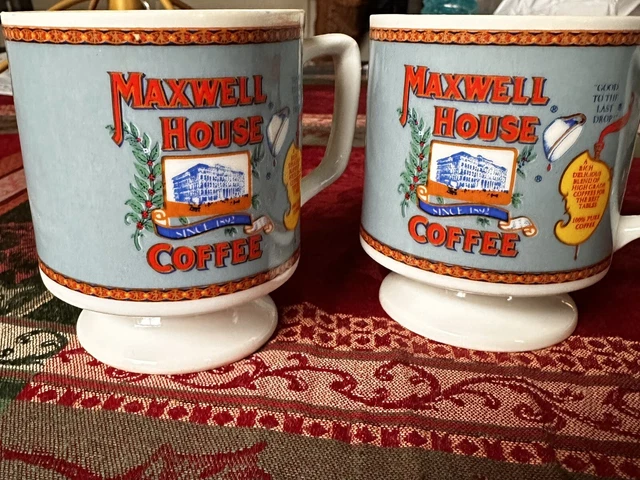 Vtg Maxwell House Coffee Cups Mugs 1970s Pedestal Footed Small Set of 2 - 6 oz
