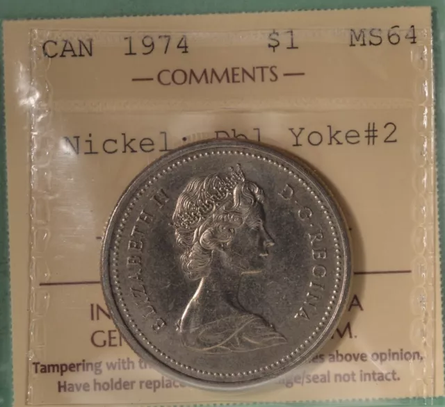 1974 Canada 1$ Dollar - Double Yoke  -  Graded - ICCS MS64 XWT 634