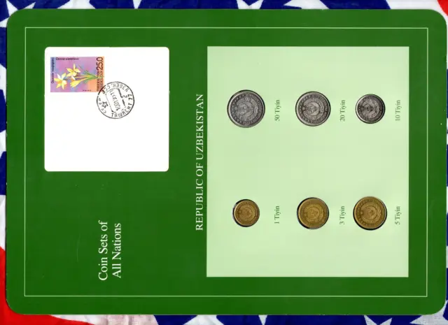 Coin Sets of All Nations Uzbekistan UNC 1,3,5,10,20,50 Tiyin 1994