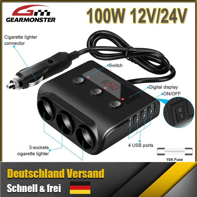 3 Fach Zigarettenanzünder Verteiler 12V 24V 4 USB Steckdose LKW Auto KFZ-Adapter