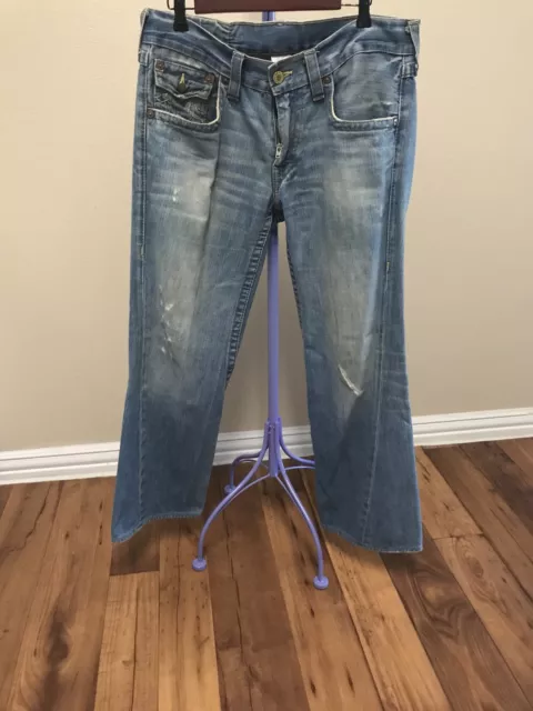 True Religion Men's Medium Wash Flared Boot Cut Denim Jeans w Flap Pockets 33 True Religion Men's Medium Wash Flared Boot Cut Denim Jeans w Flap Pockets 33