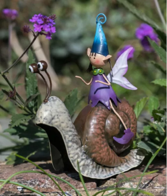 Pixie Petal on Snail Fairy Garden Bright Coloured Metal Hand Painted