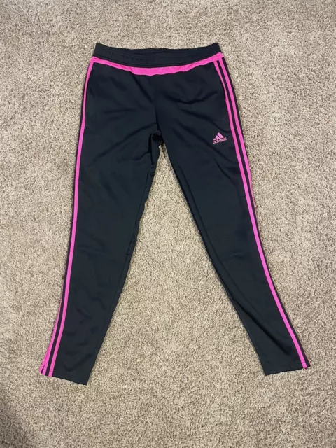 Adidas Womens Size Medium Black Pink Athletic Track Sweat Pants USED