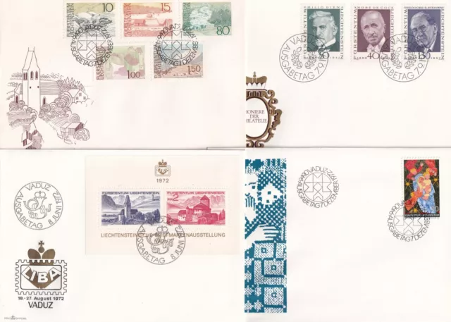 Liechtenstein, 8 verschiedene FDC mit dem kompletten Jahrgang 1972