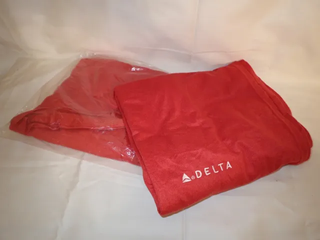NOS 90s 2ea DELTA Airlines Embroidered Red Lap Travel Blanket Throws 58" x 32"