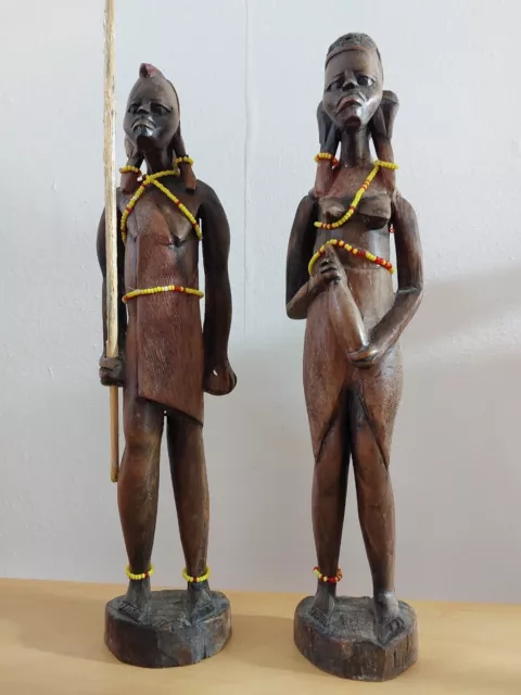 Pair of  Wooden Ethnographic Hand Carved African Figures -Tribal Art 30cm hi