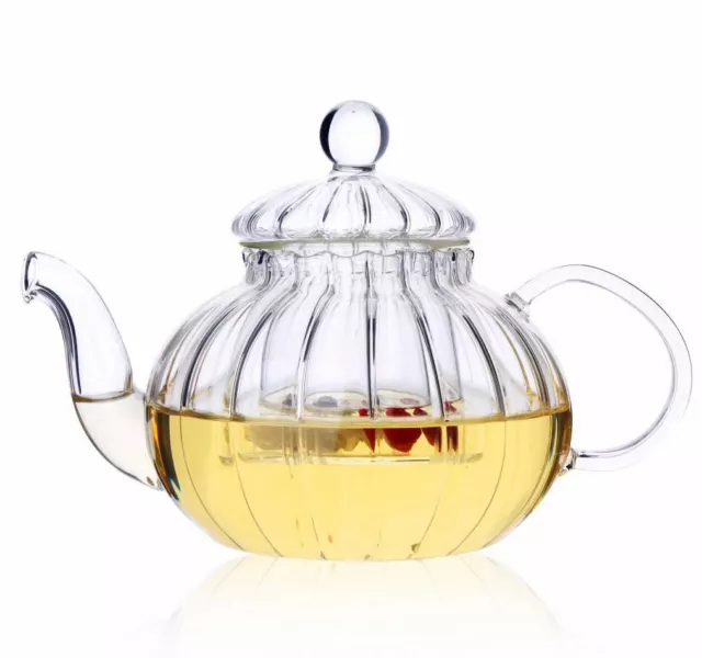 Pumpkin Style Glass Teapot With Glass Infuser Designer Teapot Tea Maker 600ml