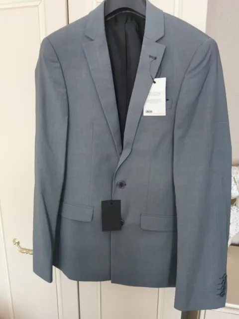 ASOS Mens Skinny Suit Jacket in Tonic Blue/Grey Blazer 36 Regular