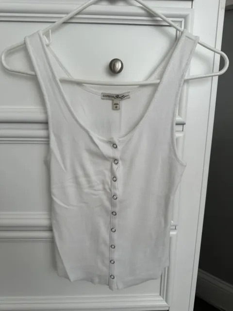 Express One Eleven Women's Tank Top with Buttons - Size S White