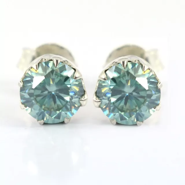 3.20 Ct Treated Certified Blue Diamond Solitaire Studs in 925 Sterling Silver