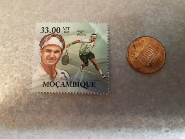 Roger Federer 2010 Tennis Superstar Mocambique Perforated Stamp (d)